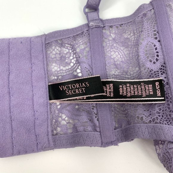 Victoria's Secret Bra Very Sexy Unlined Plunge Purple Floral Lace - Picture 11 of 12